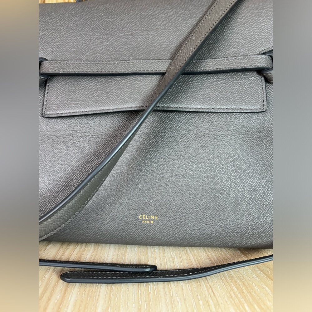 CELINE💎Grained Calfskin Mini Belt Bag LARGE💎Grey Saffiano Gold💎LIKE NEW - Picture 4 of 17